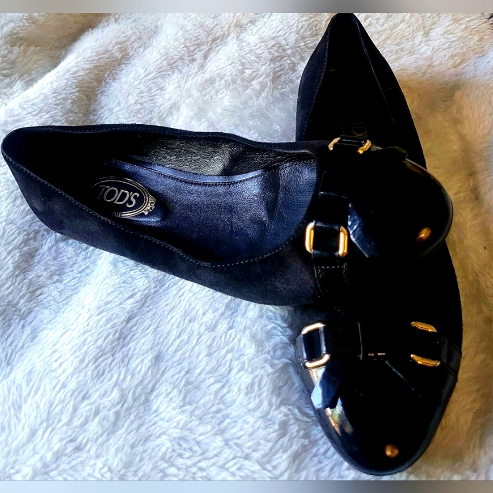 Tod's Black Flats with Gold Accents
